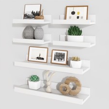 16 Picture Ledge Floating Shelves Set of 6 - White Wall-Mounted with Lip