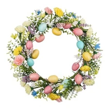 16 Inch Easter Wreath Artificial Easter Eggs and Flowers Eucalyptus Wreath for 