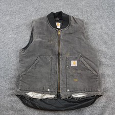 Vintage Carhartt Vest Mens Large BLK Canvas Quilted Workwear USA V01 Distressed