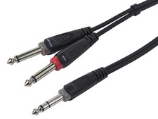 1/4inch TRS Male to two 1/4inch TS Male Insert Cable Cord - 3 Meter 10ft - Black
