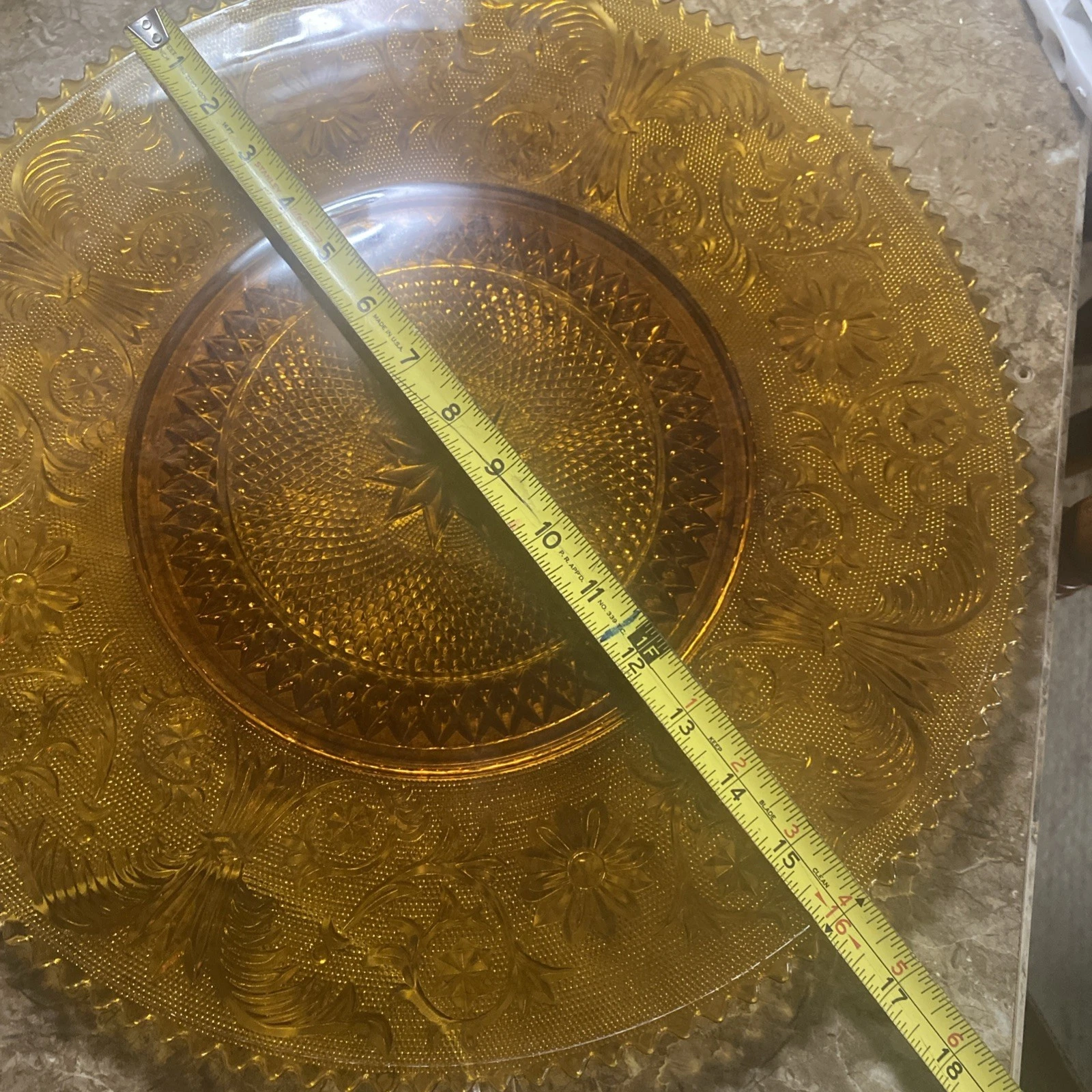 Rare Vintage 16 Inch Tiara Indiana Sandwich Amber Glass Platter Sawtooth Edge