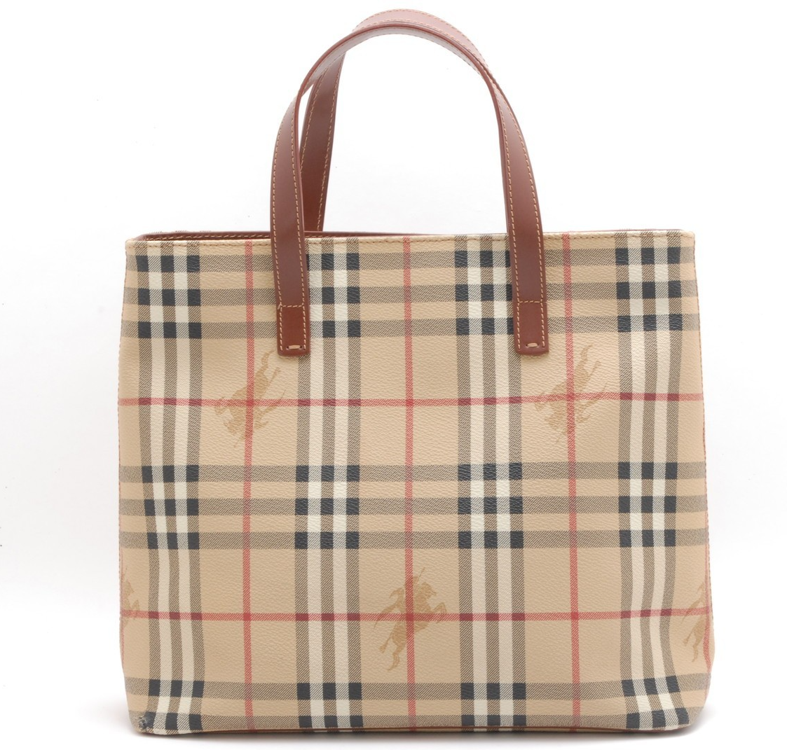 BURBERRY Nova Check Tote Bag PVC Leather Beige Vintage Authentic