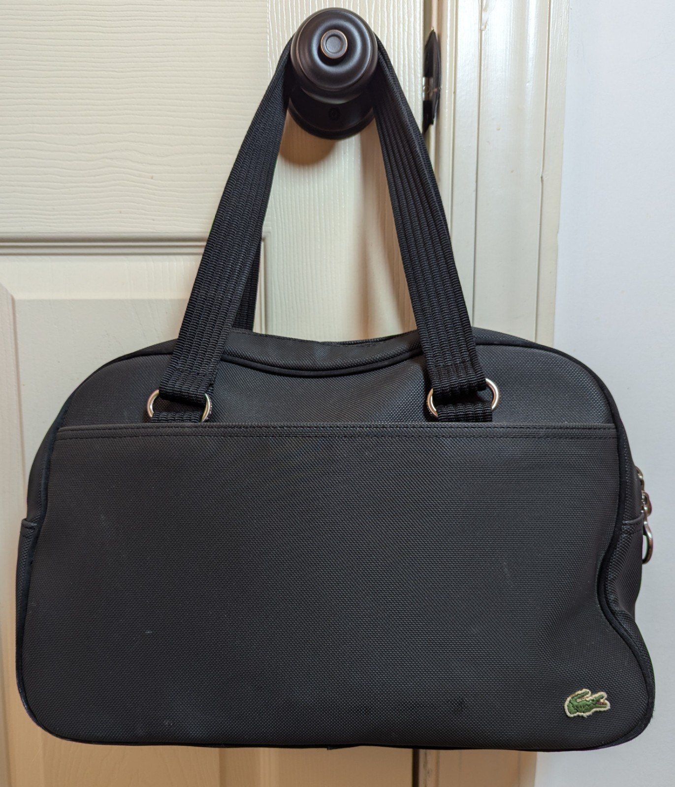 Lacoste Black Shoulder Bag PVC Exterior Croc Logo Women's Waterproof Purse