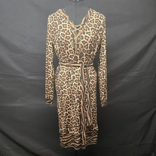 Michael Kors Women’s M Leopard Long Sleeve Dress V‑Neck Chain Lace‑Up Belted