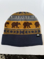 Burton Beanie Bear Print One Size Knit Hat Cap Ski Snowboard Winter Blue Brown
