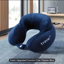 Memory Foam Travel Neck Pillow U Shaped Head Support Airplane Car Blue