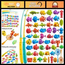Fishing Toy Game for Kids 3-8, Magnetic Rod  Net, 51 Fish Bath Playset, Outdoor