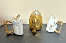 Fine Bone China toothpick holders lot of 3 - gold and two hand painted