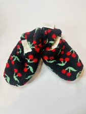Target Slipper Socks with Grippers Womens M/L 8-10 Black Red Cherry Fuzzy NEW