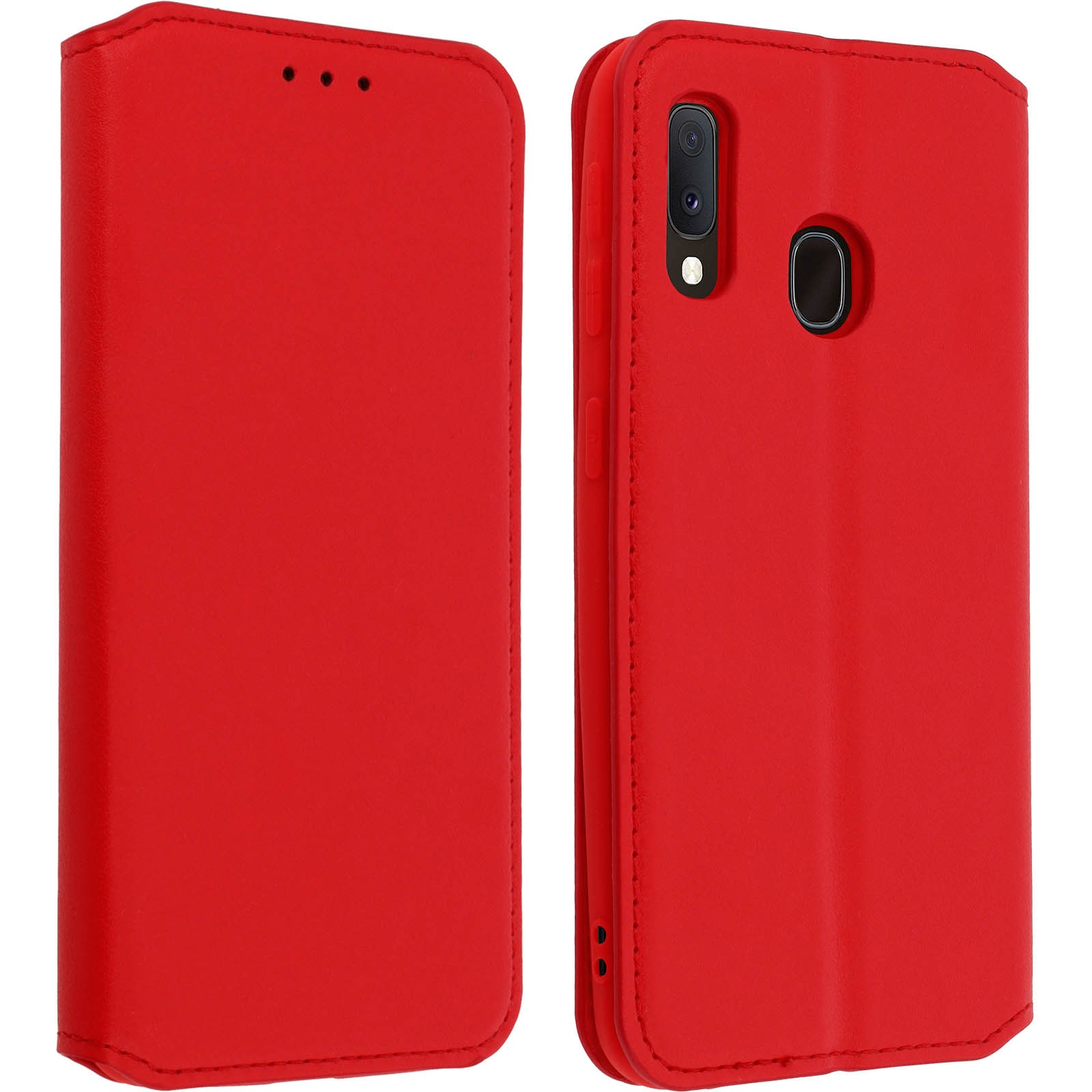 Coque Galaxy A20e antichoc rouge avec béquille de visionnage et fente carte
