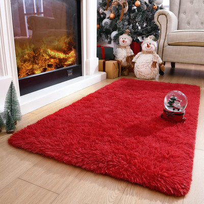 Red Rug 2X4 Hallyway Runners Fluffy Runner Rugs for Bedroom Shaggy Bedside Rug S