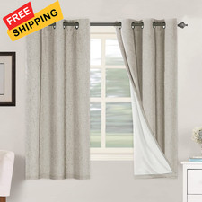 H.VERSAILTEX Primitive Linen Curtains 100 42"W x 63"L Pack of 2 , Stone