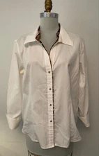 CALVIN KLEIN white cotton french cuff shirt~XL~Leopard trim~UNUSUAL~QUALITY