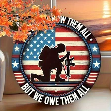 1PC 8x8inch Aluminum Metal Sign Round Sign Design Usa Eagle With Flags Around 02