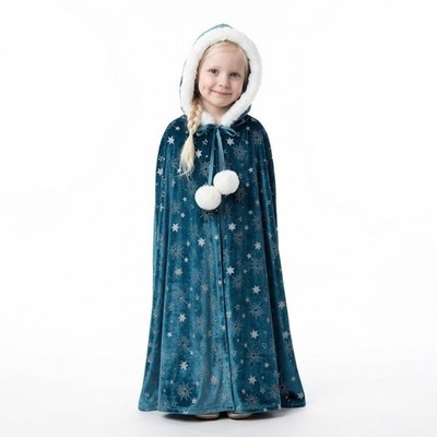 Girls Elsa Snow Princess Hooded Cape Blue Winter Costume Wrap (Size 5)