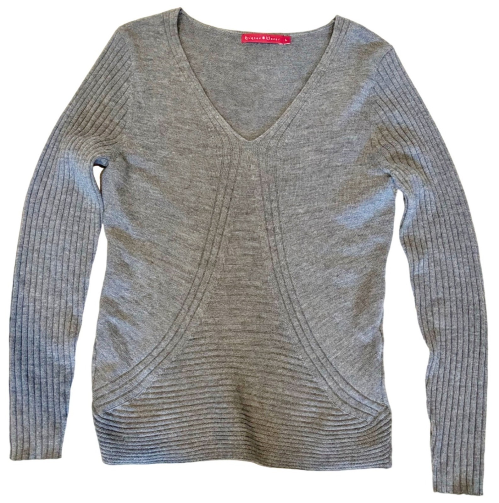 Krimson Klover 100% Wool Gray V-Neck Sweater Size Large