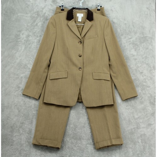 VTG Ann Taylor Loft Pant Suit Womens Size 8 Wool Velvet Collar Cuffed Office Zip