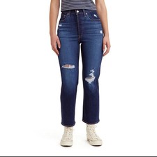 Levi's Women's Ultra-High Rise Ribcage Straight Jeans - Dark Indigo Destructed