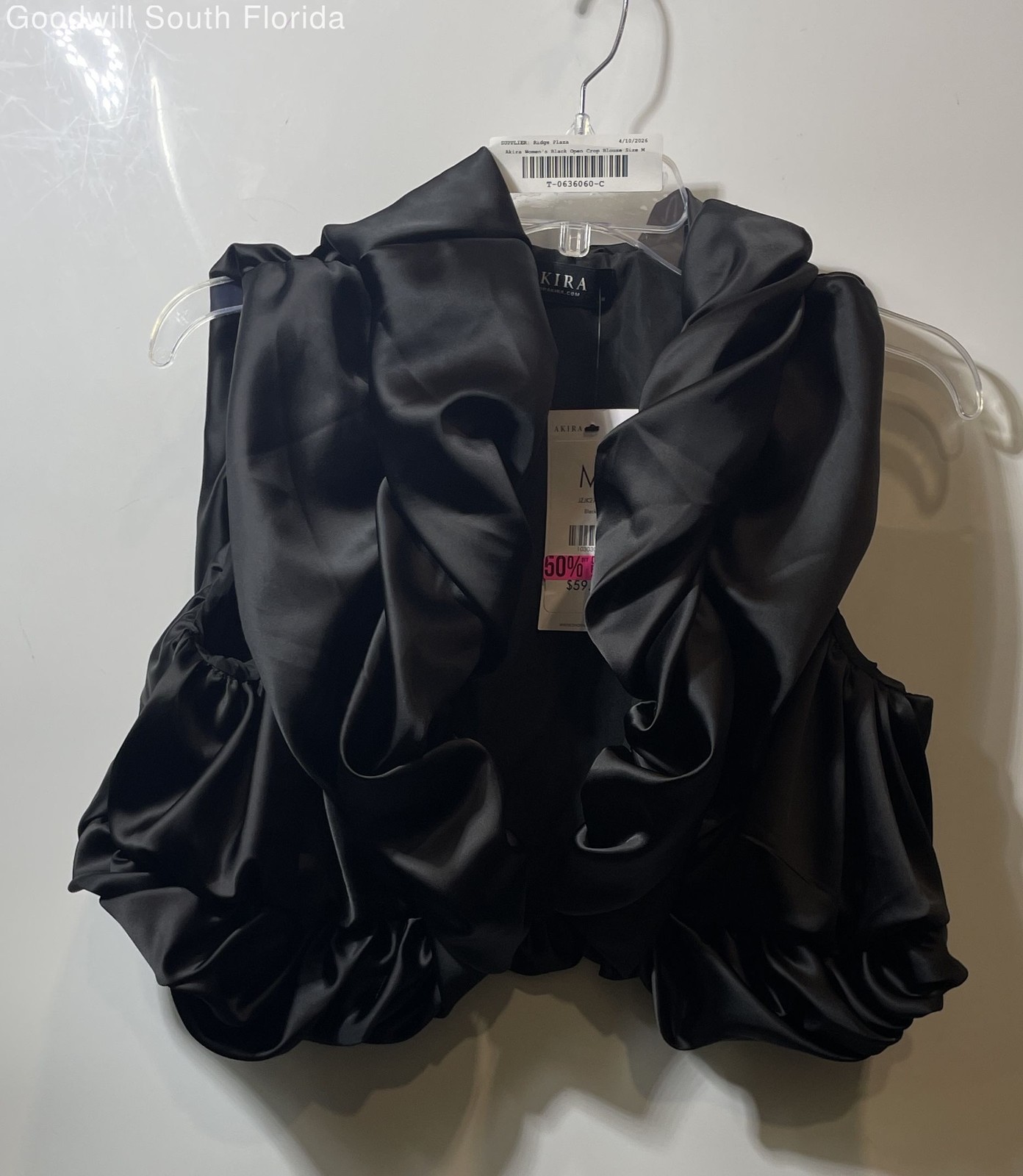 Akira Womens Black Ruffle Sleeveless Open Front Cropped Vest Size M With Tag