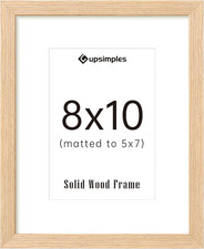 8X10 Picture Frame, Natural Solid Wooden Picture Frames, Display 5X7 with Mat or