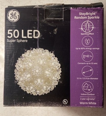 GE StayBright Random Sparkle 50 LED Super Sphere Warm White Christmas Light 5.5''