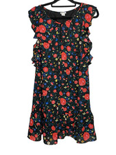 J.Crew Factory Women's Medium Floral Printed Flutter Dress Flutter J0841 Black