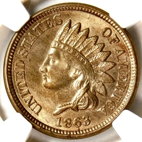 🟤🍁🟠❤️‍🔥🔥💃NGC MS62 1863 INDIAN HEAD CENT