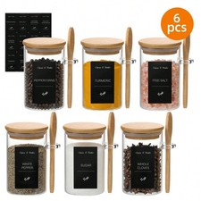 New Glass Spice Jar Set 6 Pack 8oz Bamboo Lids Airtight Labels Kitchen Storage New Glass Spice Jar Set 6 Pack 8oz Bamboo Lids Airtight Labels Kitchen Storage