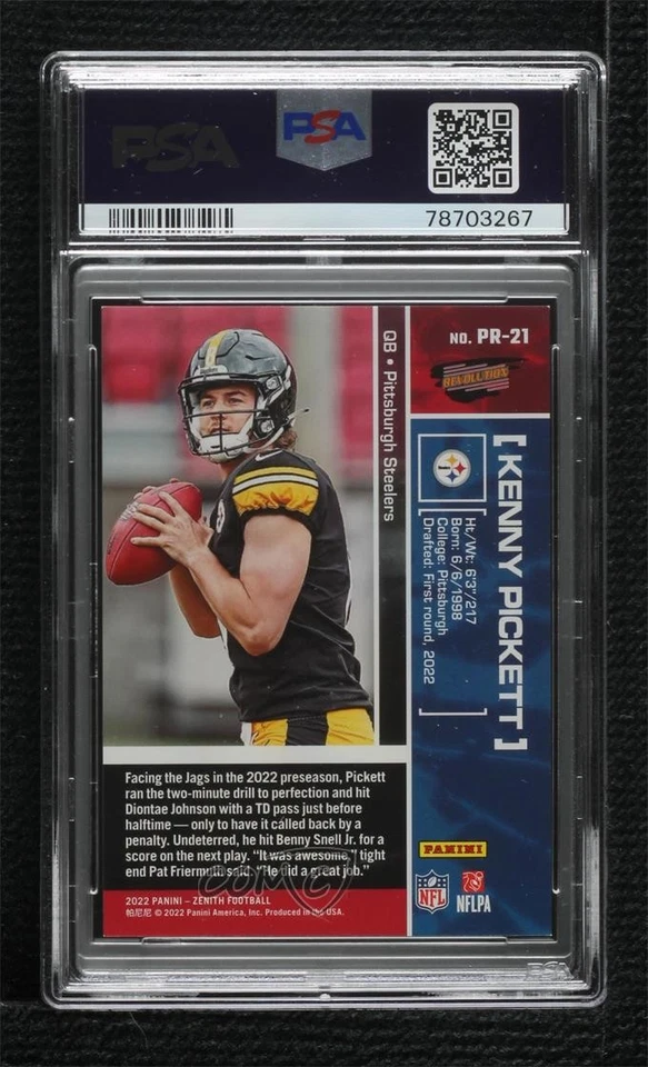 2022 Panini Zenith Pacific Revolution Emerald /5 Kenny Pickett PSA 8 Rookie RC - Image 2 of 2