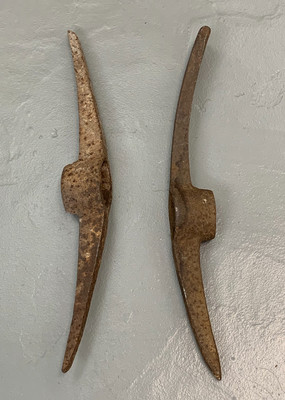 Antique PICK AXE HEADS Rusted Steel Iron Tools Railroad Hammers Coal Mining 2 PC