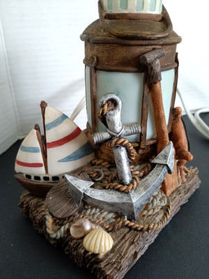 Nautical Theme Lighthouse Lamp Resin Anchor Sailboat Fishing Beach Cottage WORKS