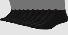  21 Hanes Men's Black 10 Pair Cotton Logo Cushioned Low Cut Pack Socks Shoe 6-12