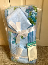 24 PC Vintage Cannon MCM Retro Blue Floral Fringe Bath Towel Set NEW