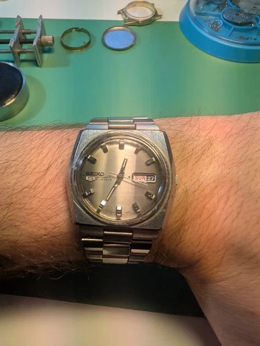 SEIKO 38mm Vintage Men's Day Date Automatic Watch 6119-7510 Silver Dial Working