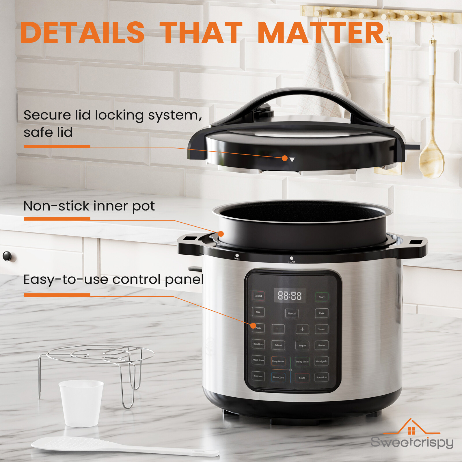 Electric Pressure Cooker 6 qt/8 qt, Multi Cooker, Rice Cooker, Slow Cooker