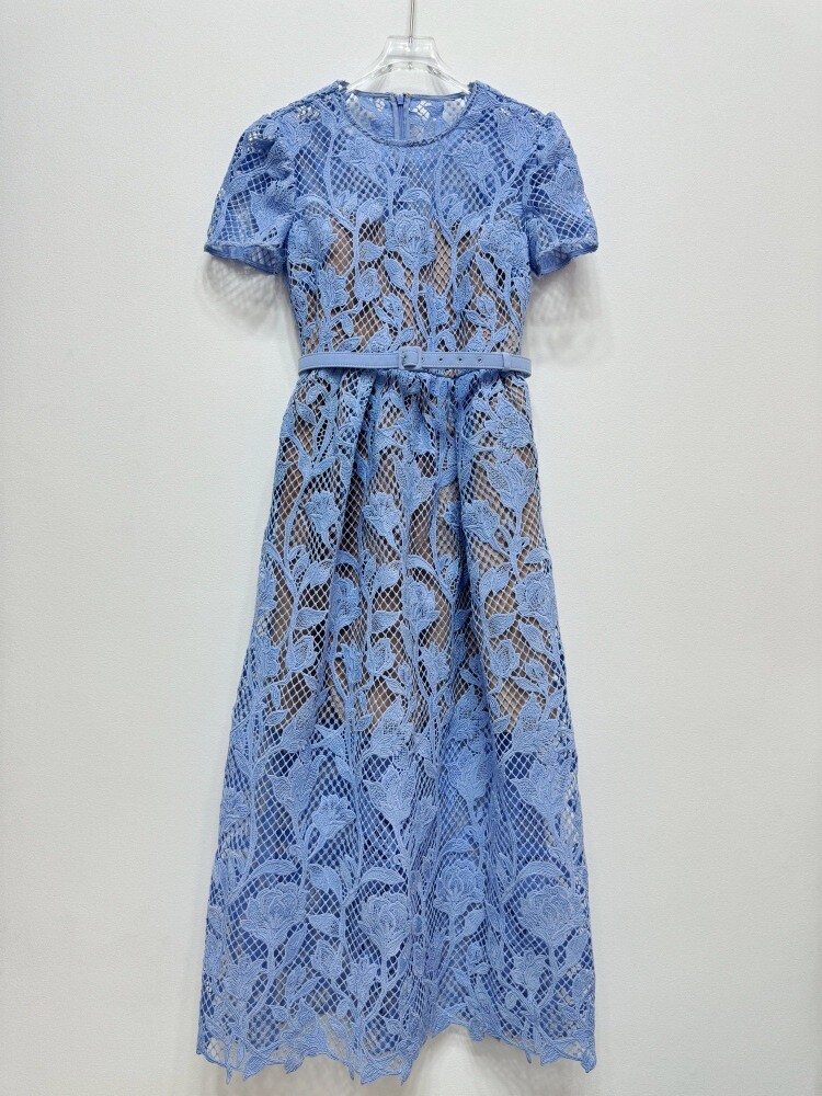Self-Portrait Lace Midi Dress Round Neck A-line Dress for