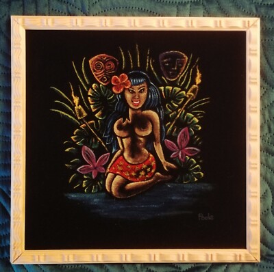 Tiki Velour Gemälde Velvet Painting Tiki Hula Girl Hawaii 