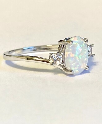 Simulated Opal Statement Ring In 925 Sterling Silver - Marquise Cut, Size 11, High Polished & Oxidized