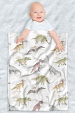Fleece Baby Blanket, 30"x40", Watercolor Dino Pattern
