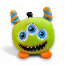 American Greetings Green Monster Keychain Dangler Plush Three Eyes Mini 2.5"
