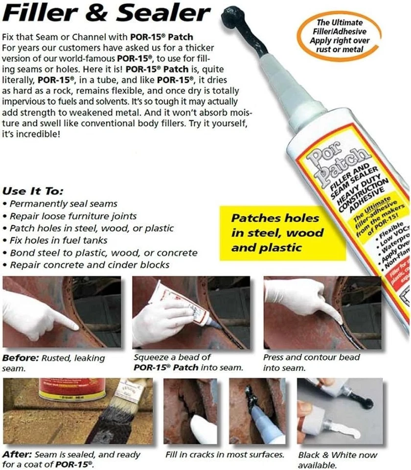 New POR-15 49013 Patch Filler & Seam Sealer Ultimate Filler Adhesive Black 4 Oz - Image 2 of 3