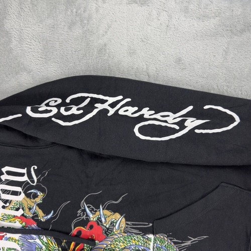 Ed Hardy Green Dragon Graphic Black Hoodie Men’s Size M - Picture 11 of 14