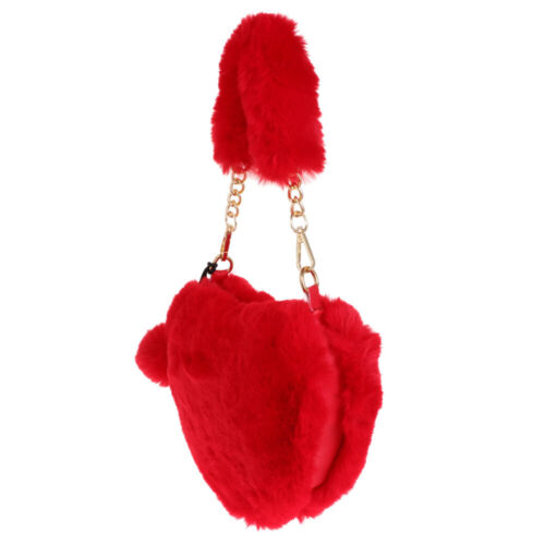  Sac en fausse fourrure rouge en forme de cœur mademoiselle sac de transport porte-monnaie mode - Photo 1/14
