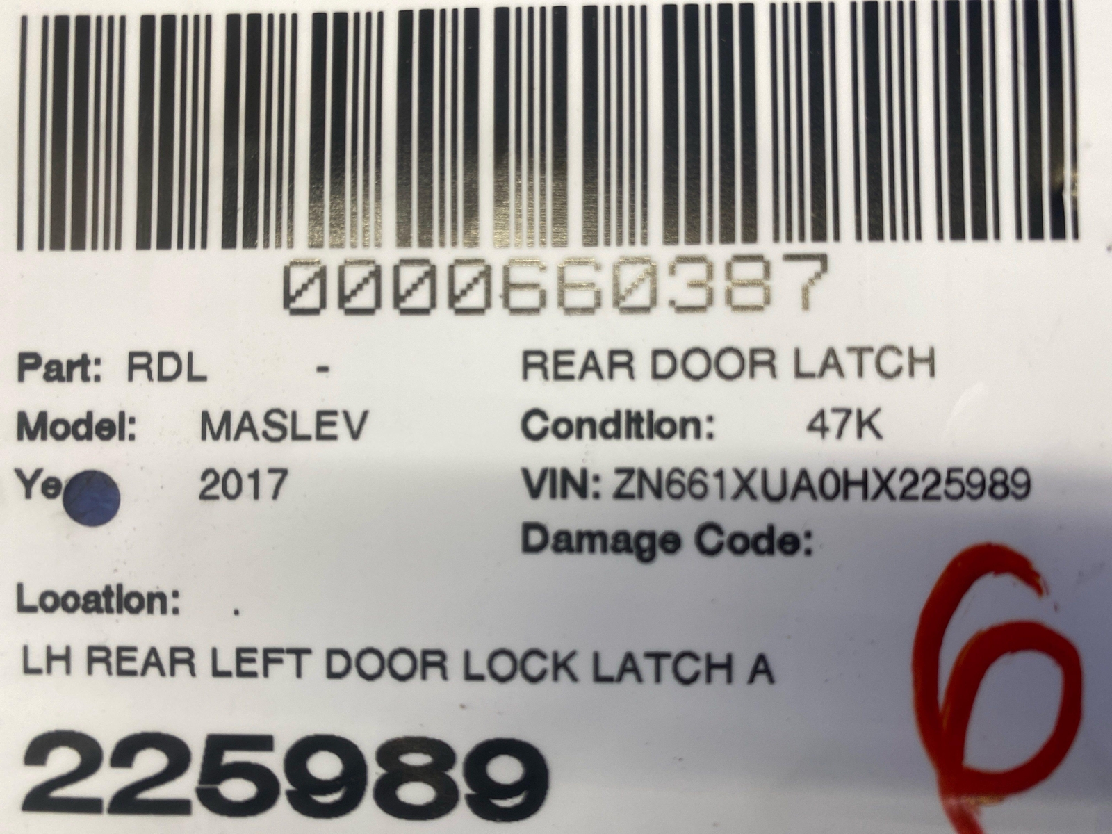 2017-2024 MASERATI LEVANTE REAR LEFT DOOR LOCK LATCH ACTUATOR W/ CABLE 670101186