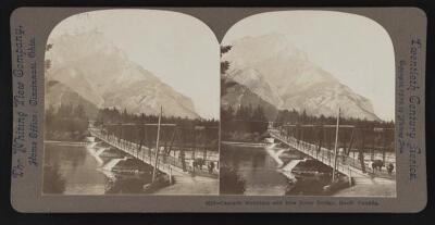 Cascade Mountain and Bow River Bridge, Banff, Canada Old Photo