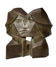 TERRY STRINGER BRONZE VINTAGE METAL CUBIST BUST MID CENTURY MODERNIST SCULPTURE
