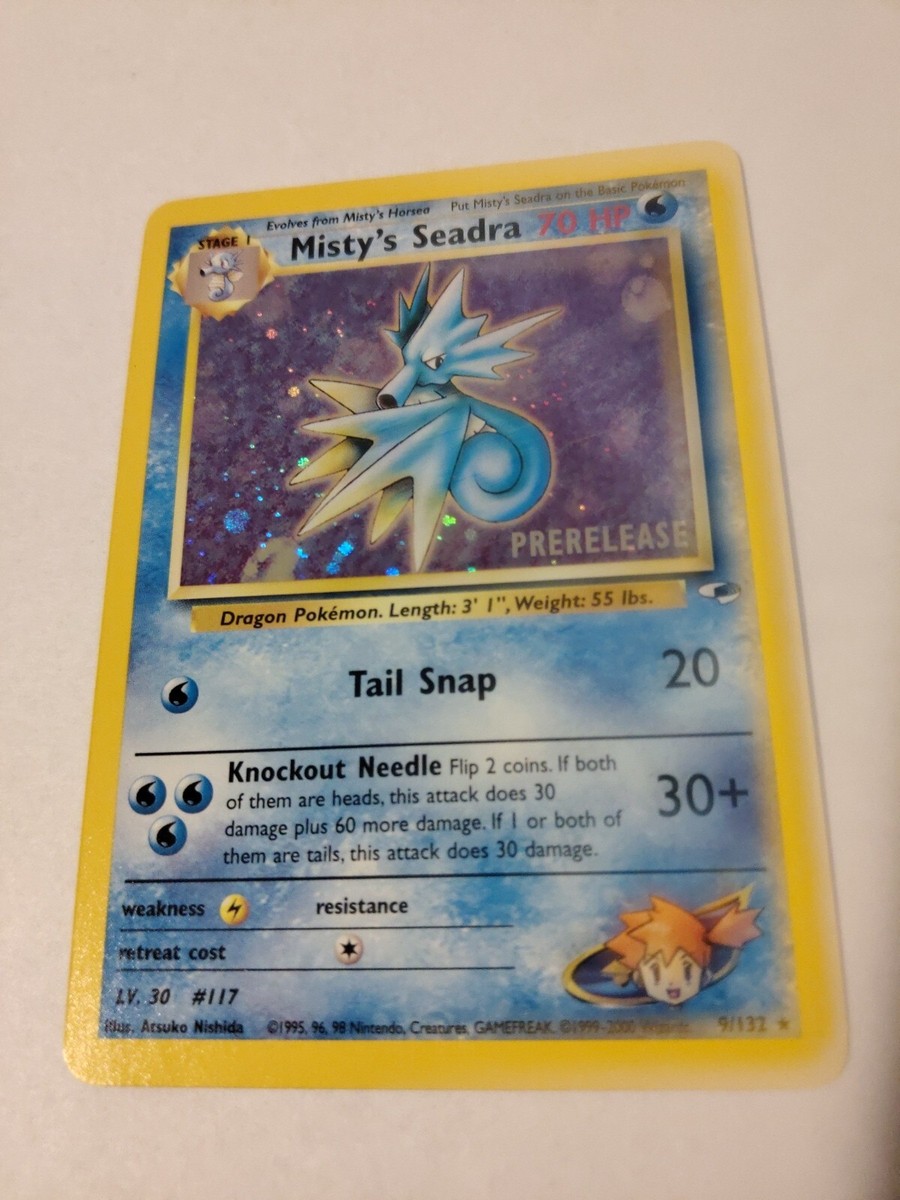 Mistys Favor Full Art Misty's Seadra Prerelease Holo Rare Pokemon Card -  Gym Heroes Set 9/132 Stamped NM Zekrom Pokemon Card
