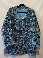 Batik Plus Size 1x 2x ? Blue Reversible Casual Boho Artsy Shell Buttons Jacket