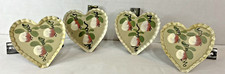 Hand Painted Artist Crafted Tin Heart Curtain Pull Backs Two Sets Cottage Core