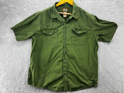 CE Schmidt Work Wear Western Pearl Snap Shirt Solid  Green Mens Large XL